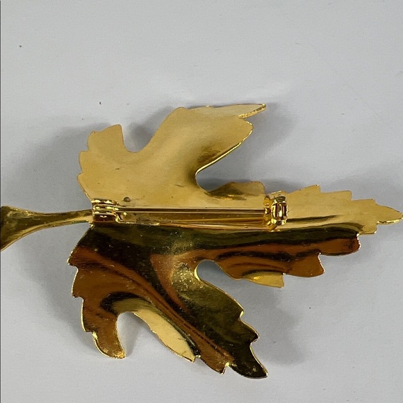 Vintage Green and Gold Leaf Brooch Unmarked 2.25" - Picture 4 of 4